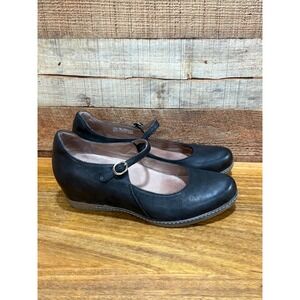 Dansko Loralie Black Leather Mary Jane Wedge Shoes Womens 38 EU 7.5-8 US